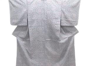 大正ロマン　華紋織り出し手織り真綿小千谷紬単衣着物